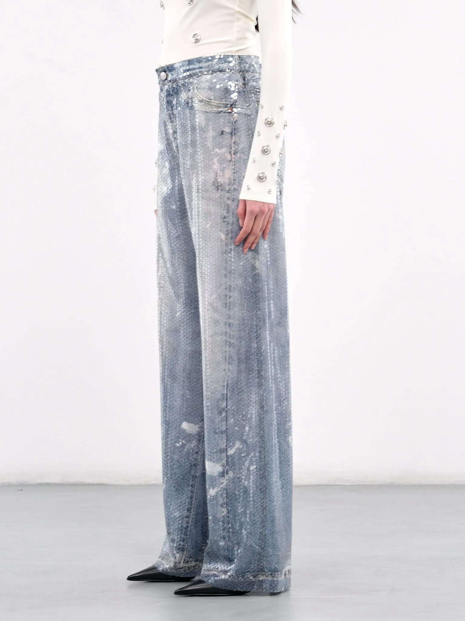 Printed Sequin Trousers (AK0870-MID-BLUE)