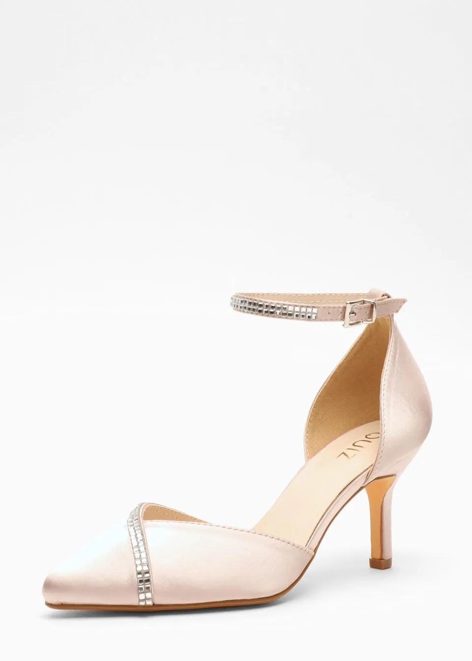 Quiz Cream Satin Diamante Trim Court Heels