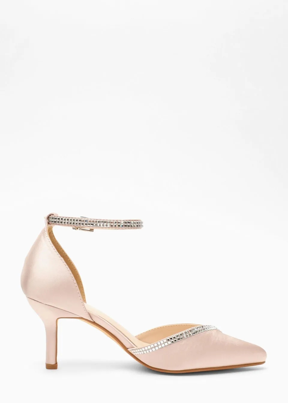 Quiz Cream Satin Diamante Trim Court Heels