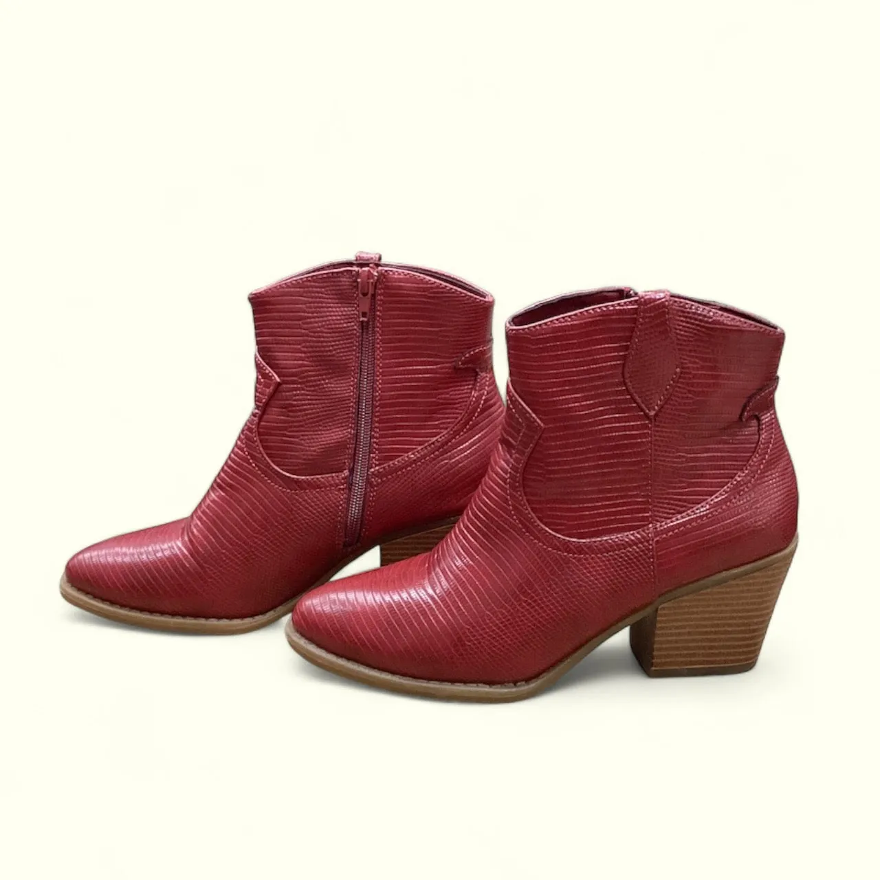 Red Ankle Boots with Heels by Sugar, Size 9.