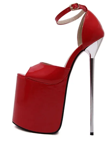 Red Patent Leather Peep-Toe Platform Stiletto Sandals