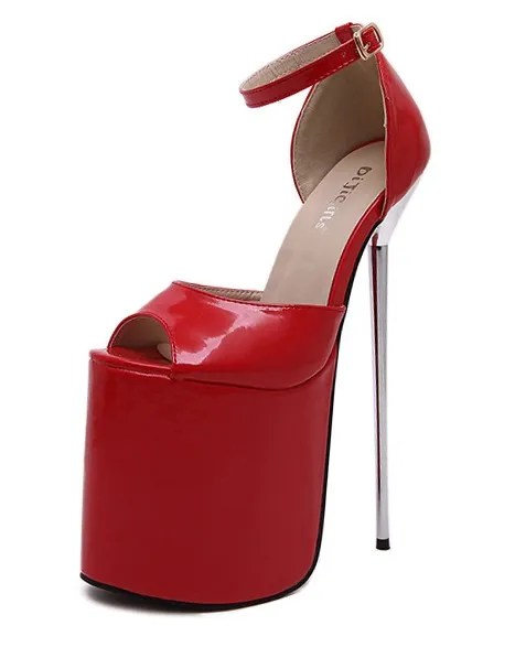 Red Patent Leather Peep-Toe Platform Stiletto Sandals