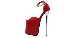 Red Patent Leather Peep-Toe Platform Stiletto Sandals