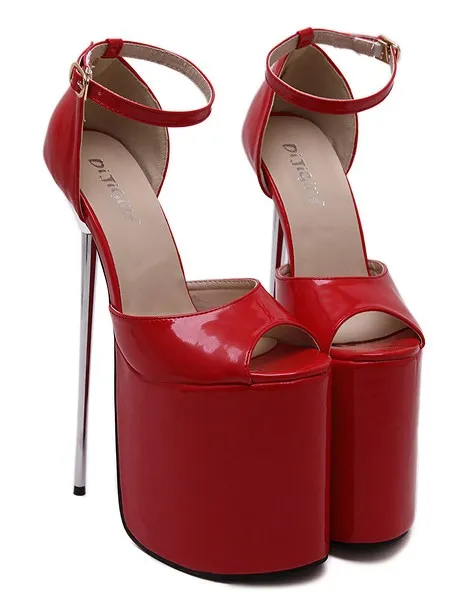 Red Patent Leather Peep-Toe Platform Stiletto Sandals