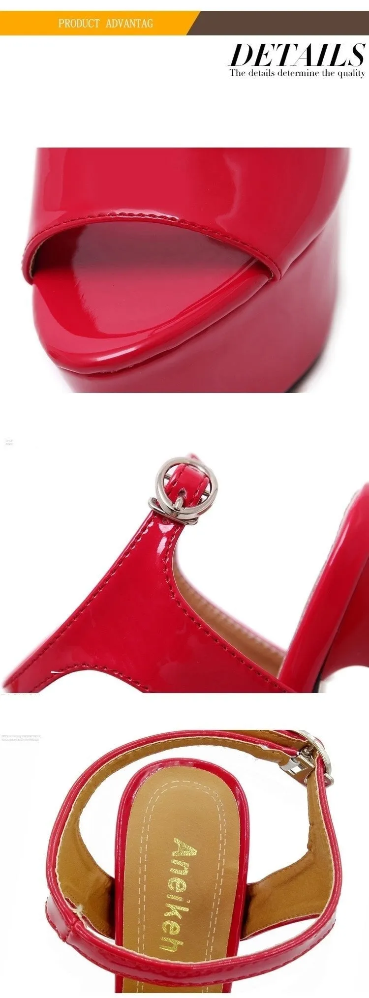 Red High Heel Sandals with Open Toe and Buckles for Nightclub Party