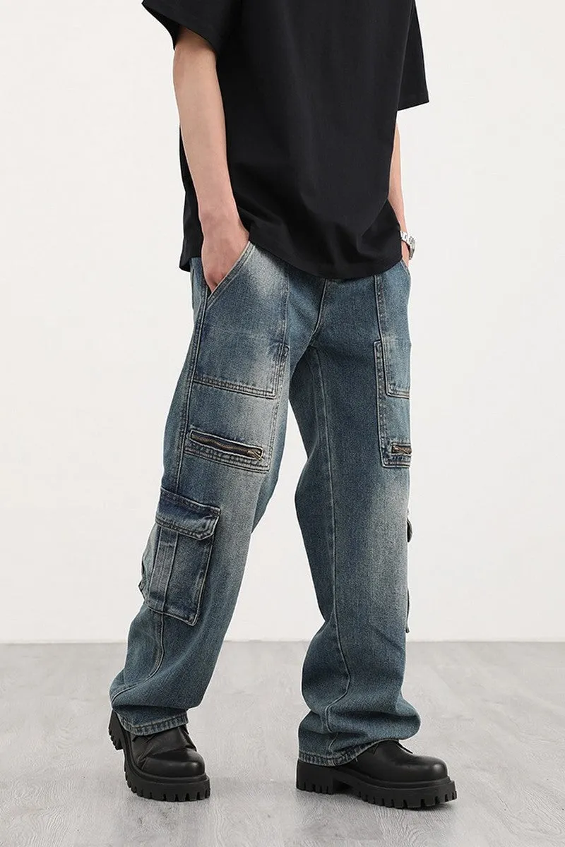 Retro Multi Pocket Loose Jeans