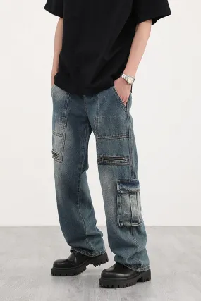 Retro Multi Pocket Loose Jeans