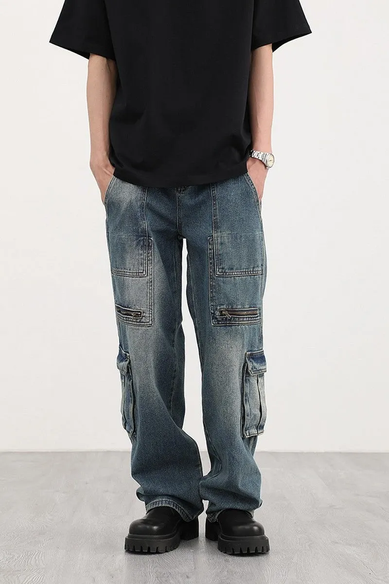 Retro Multi Pocket Loose Jeans