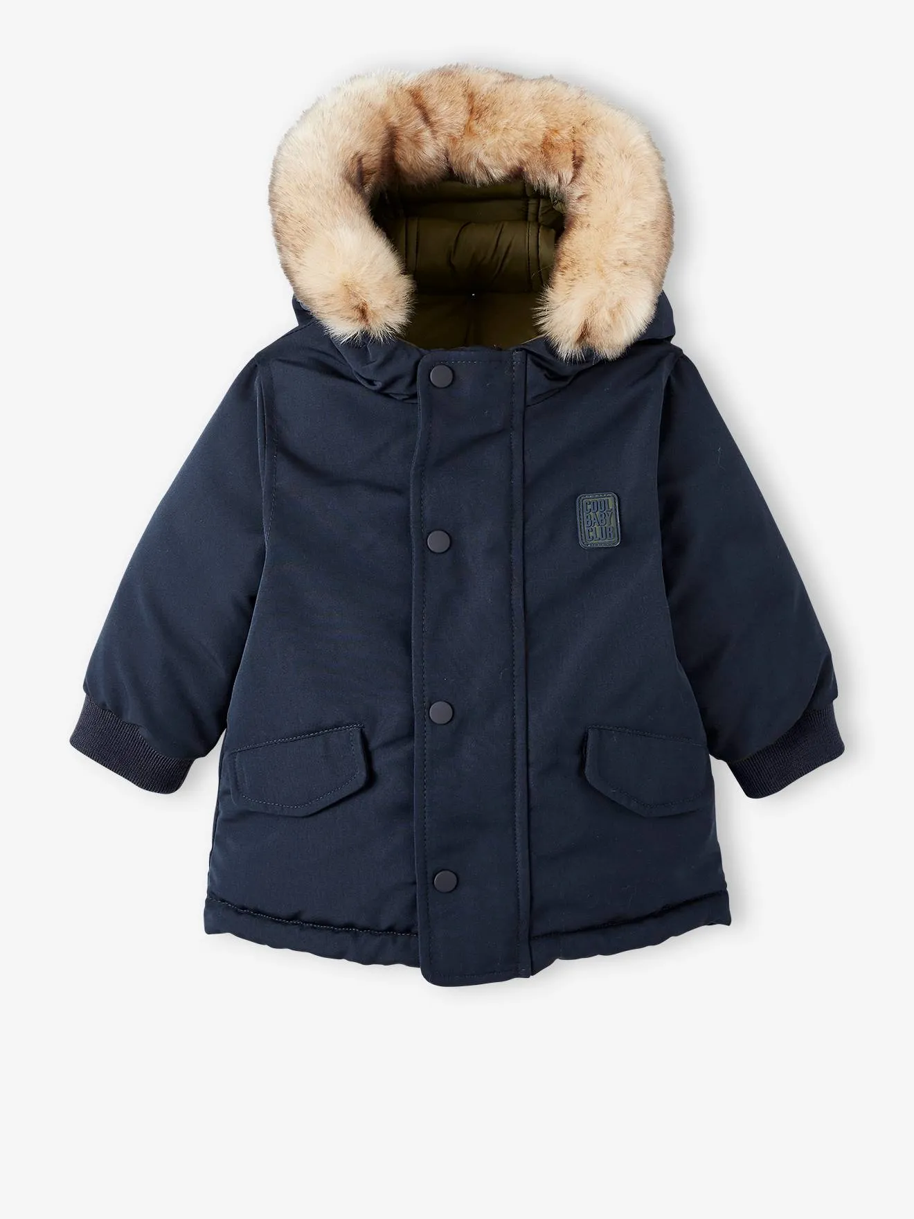 Reversible Parka with Hood for Babies - blue dark solid with design