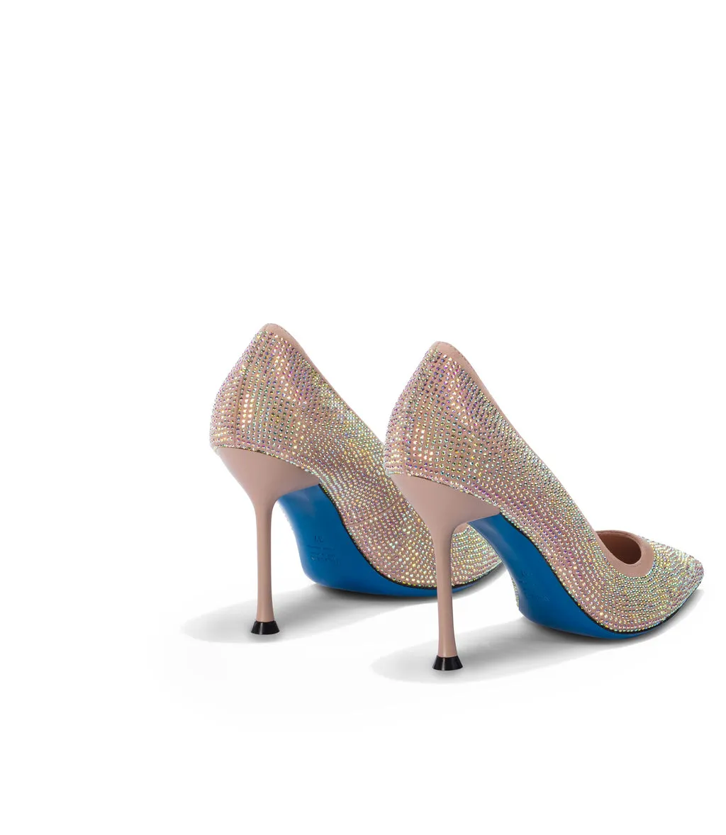 Rhinestoned pink suede pumps