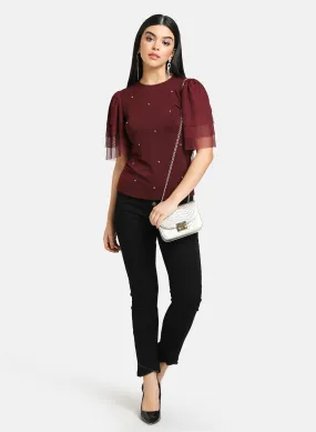 Ruffle Sleeve Embellished Top Detail