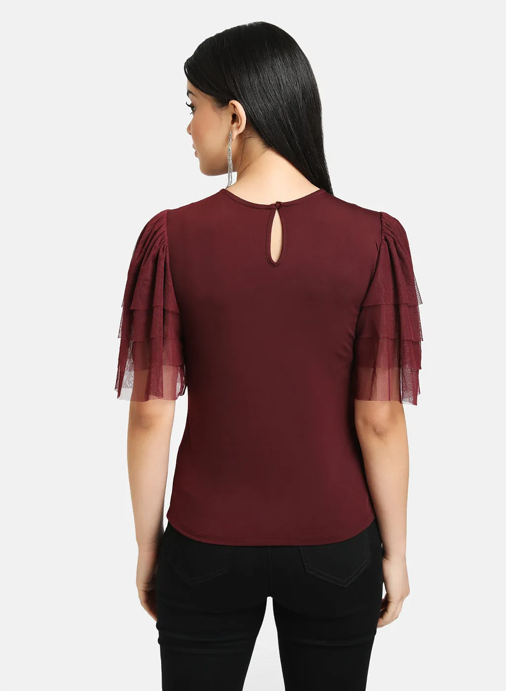 Ruffle Sleeve Embellished Top Detail