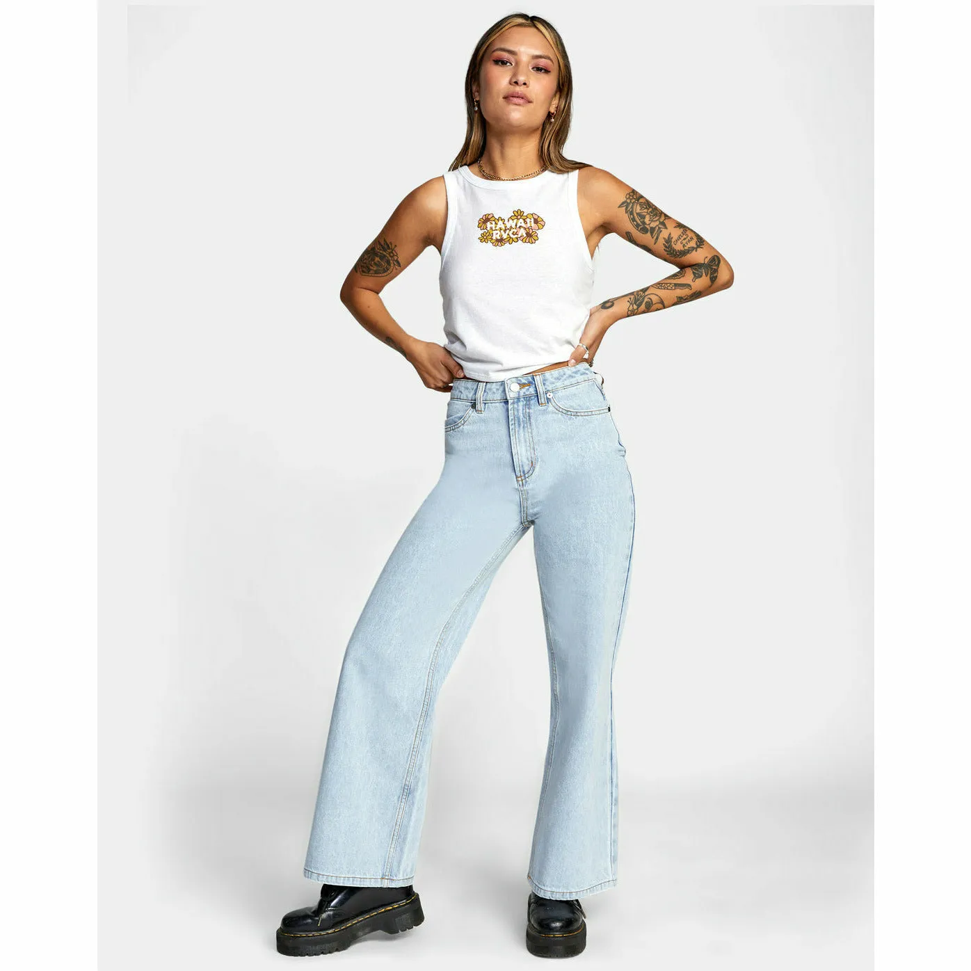 RVCA Coco Wide Leg Denim Jeans - Light Vintage Wash