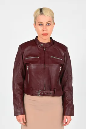 Wine-Colored Leather Coat