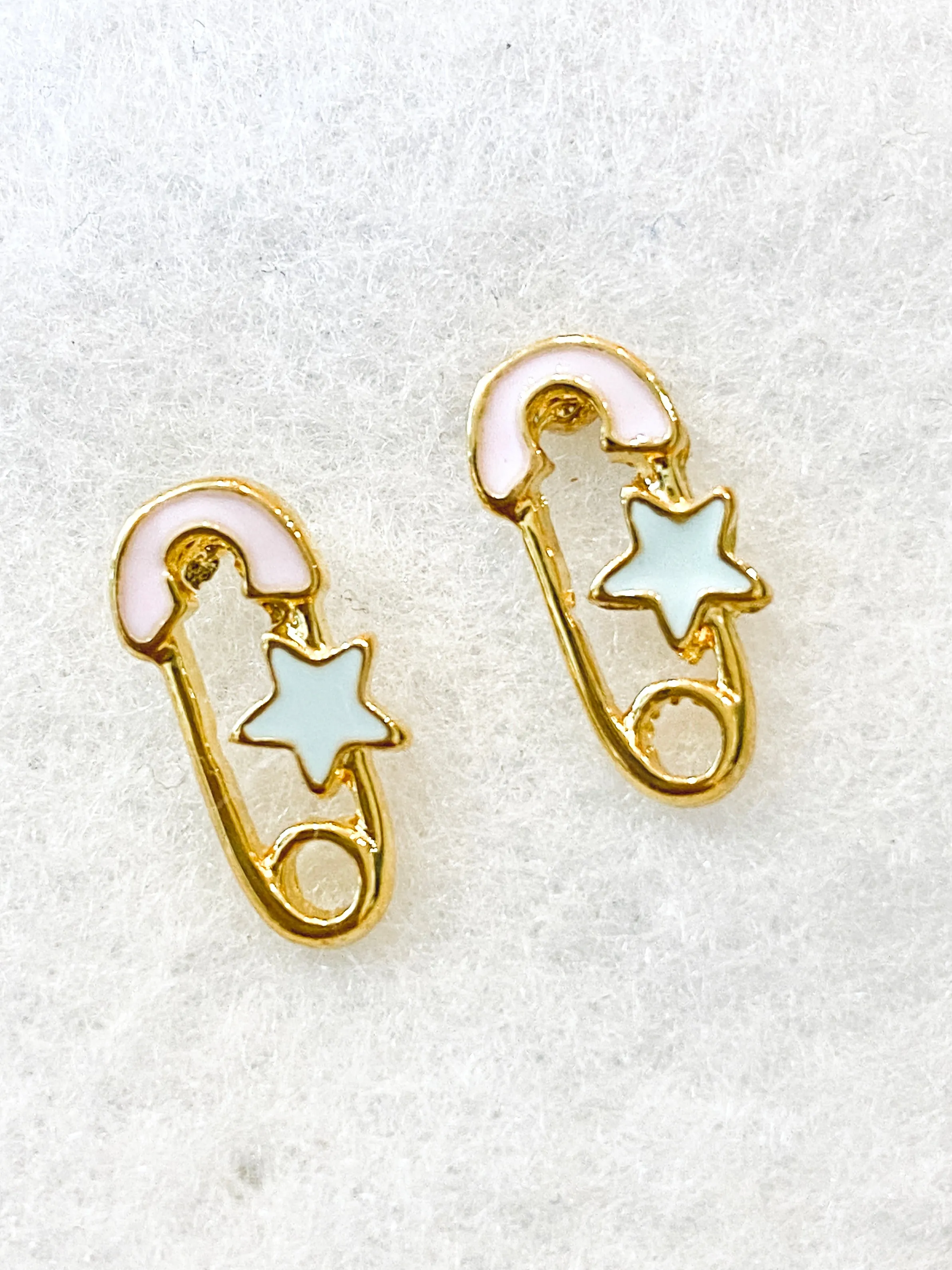 Stylish Safety Pin Earrings with Star Studs