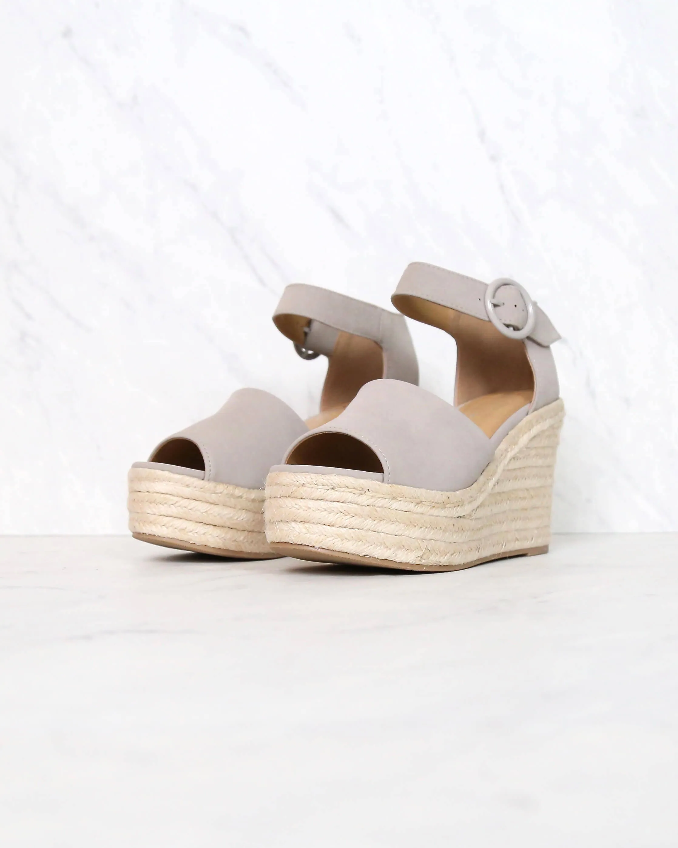 Sassy Light Grey Espadrille Wedges