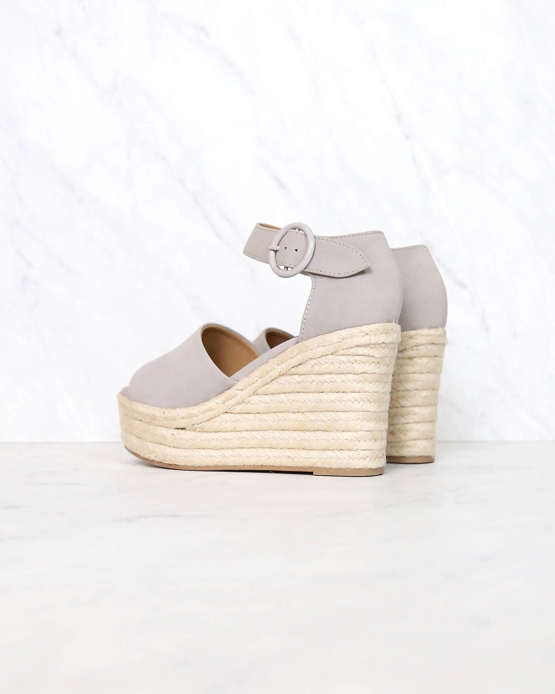 Sassy Light Grey Espadrille Wedges