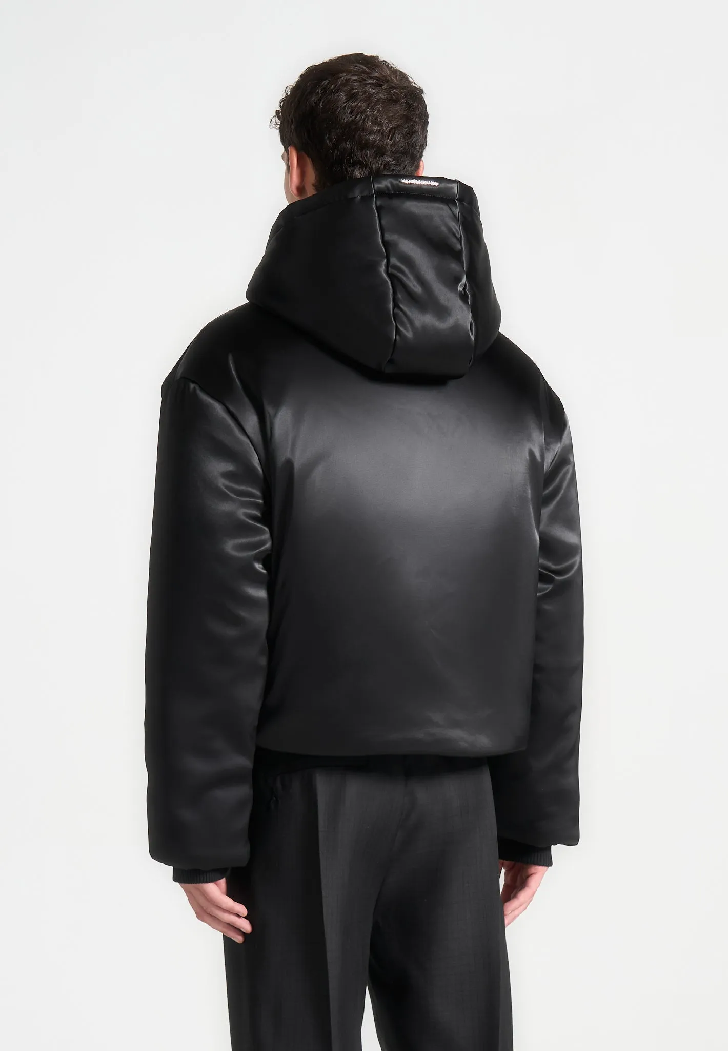 Satin Cropped Hooded Jacket - Black