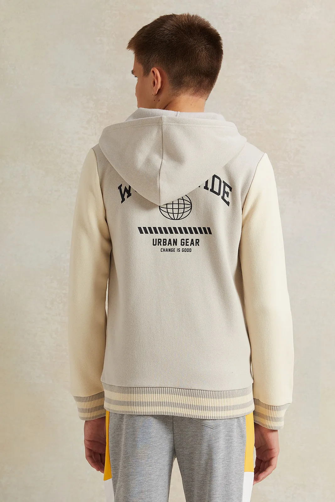 Senior Boys Beige Baseball Hoody Sweatshirt