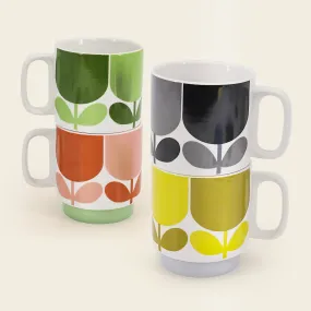 Set of 4 Stacking Mugs - Block Flower