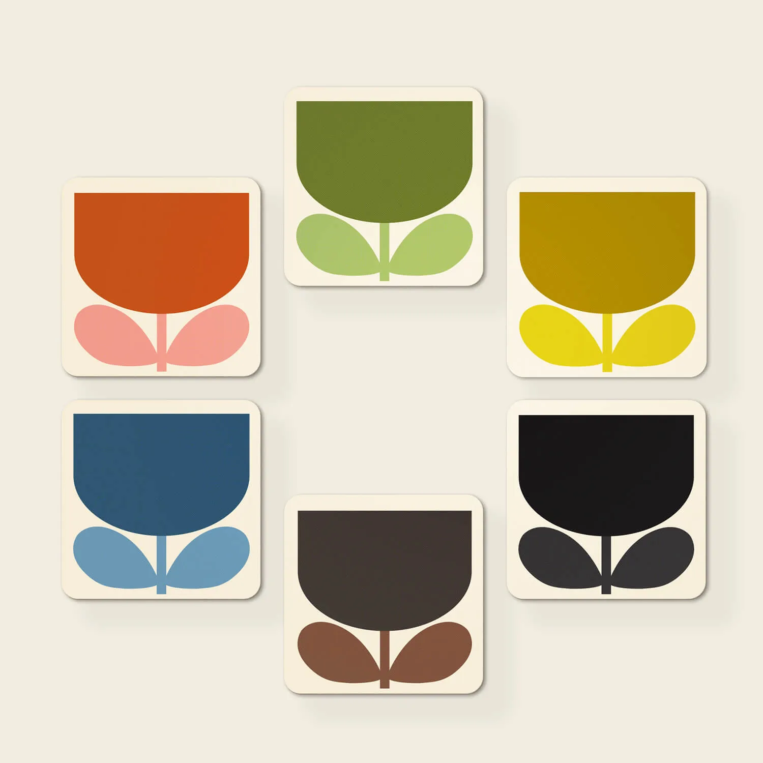 Set of 6 Coasters - Block Flower