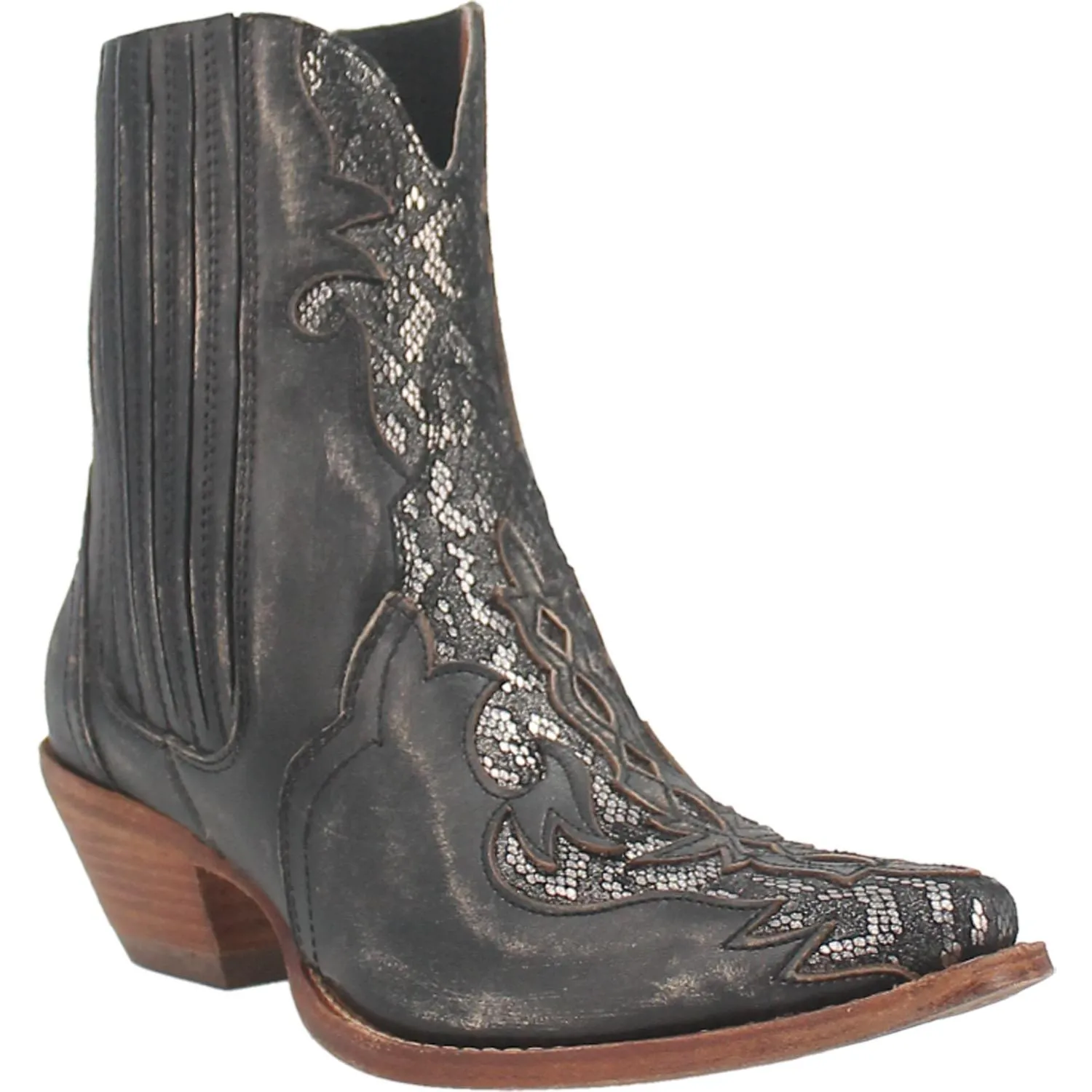 Shay Black Leather Western Booties (DS)