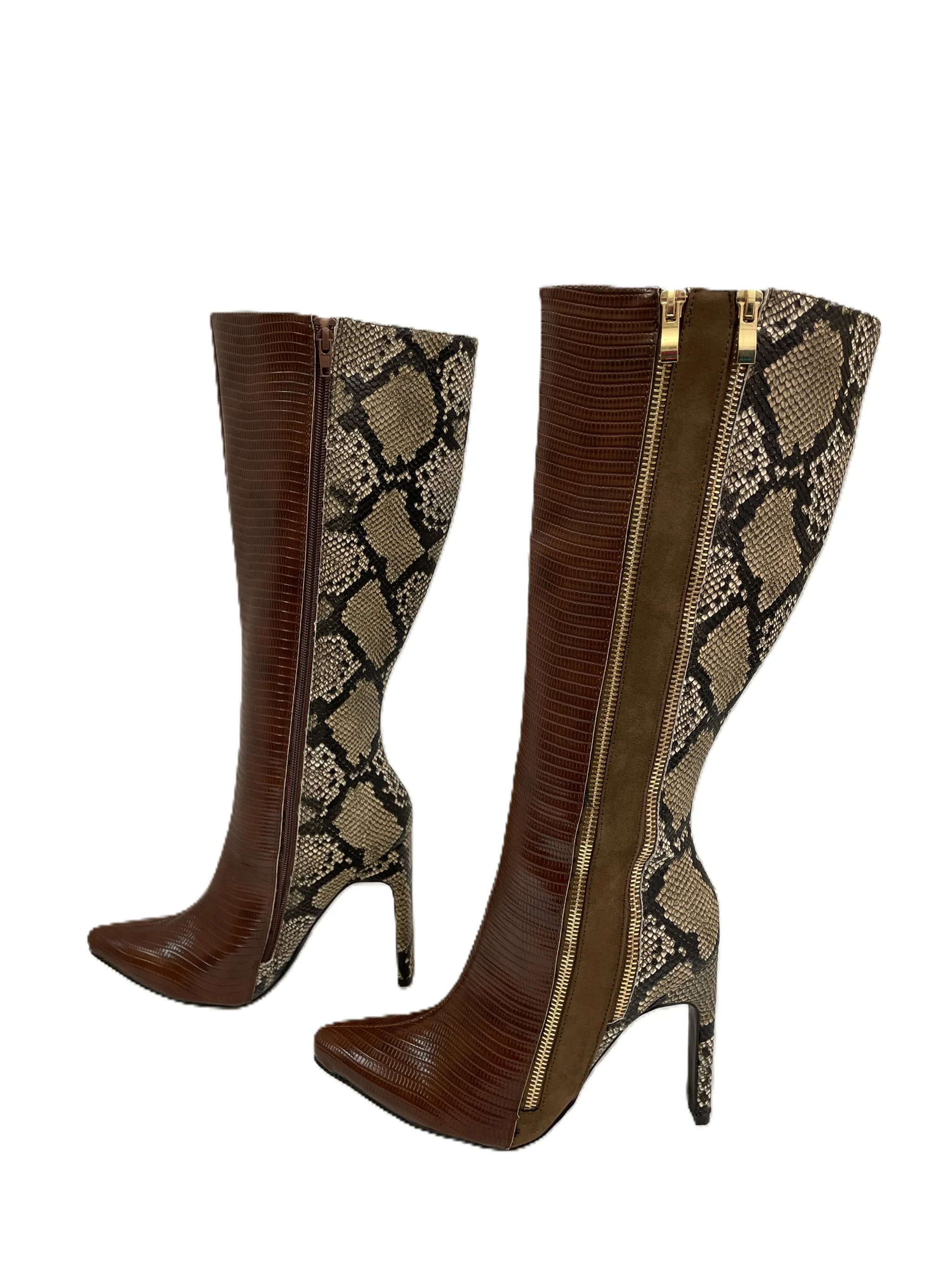 Shoedazzle Brown Knee-High Boots with Heels, Size 7.