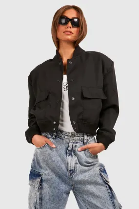 Shoulder Pad Detail Crop Bomber Jacket