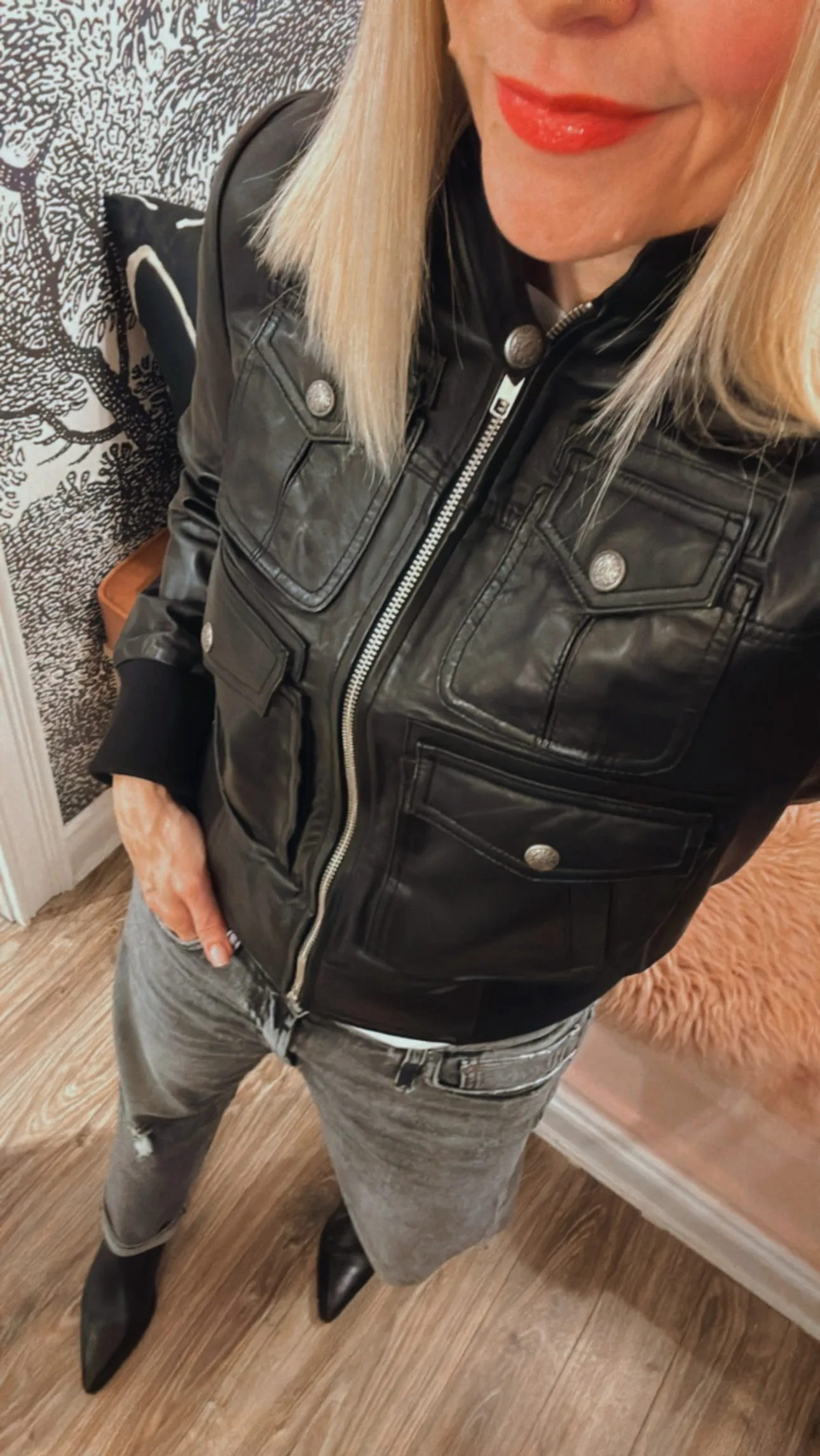 'Shrunken' Zip Up Leather Jacket