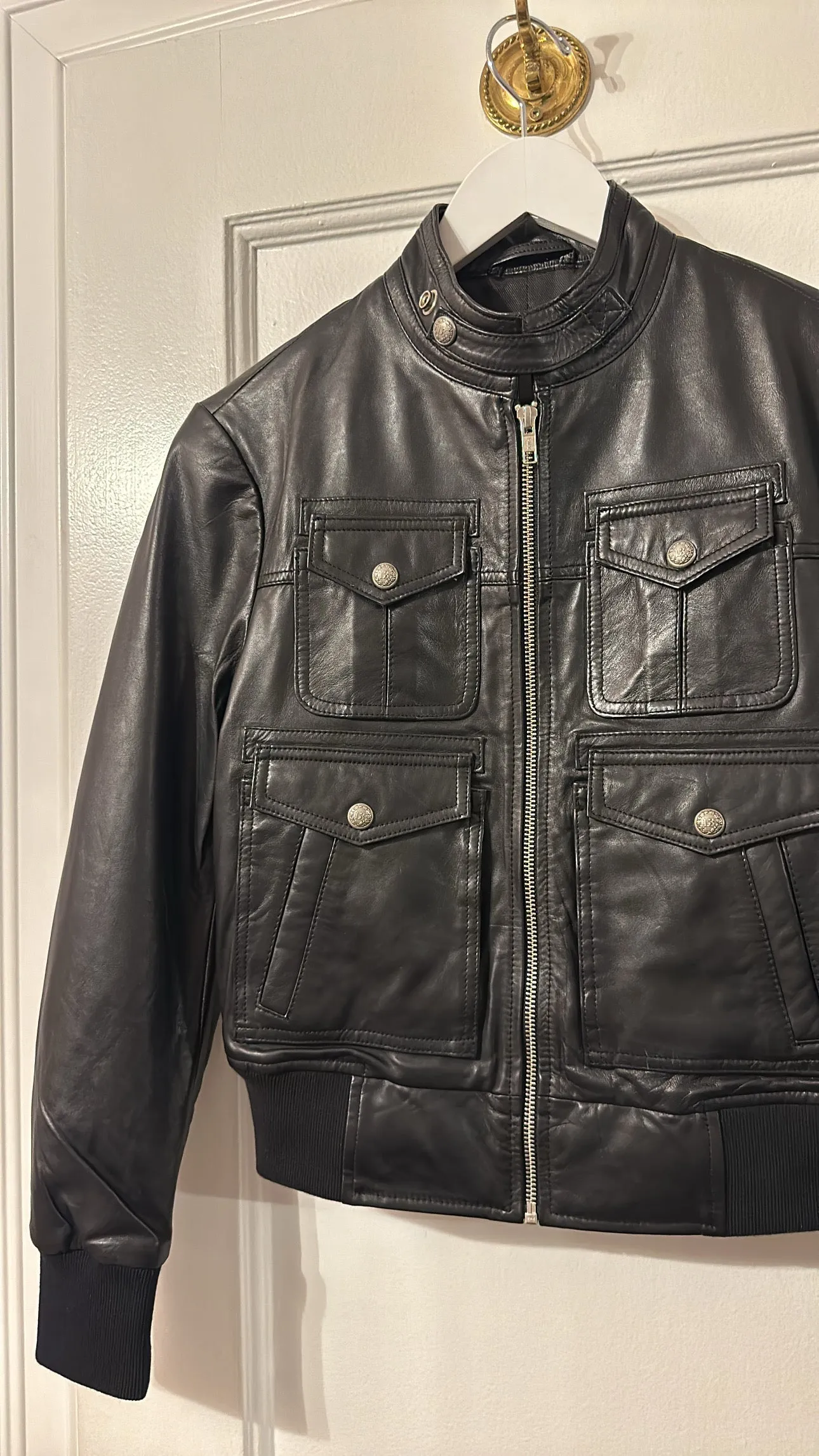 'Shrunken' Zip Up Leather Jacket