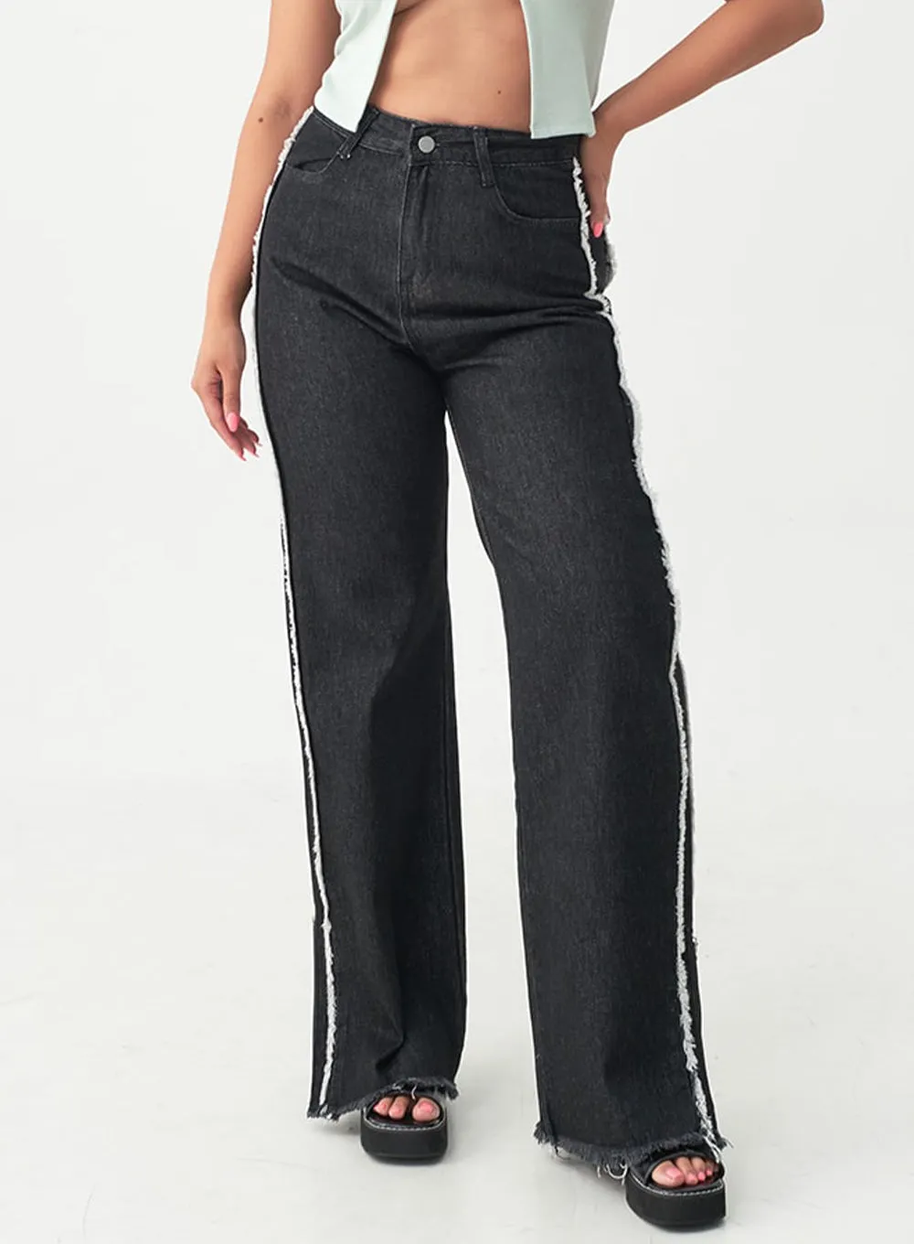 Zippered Side Slit Jeans with Tassel Detail IU20