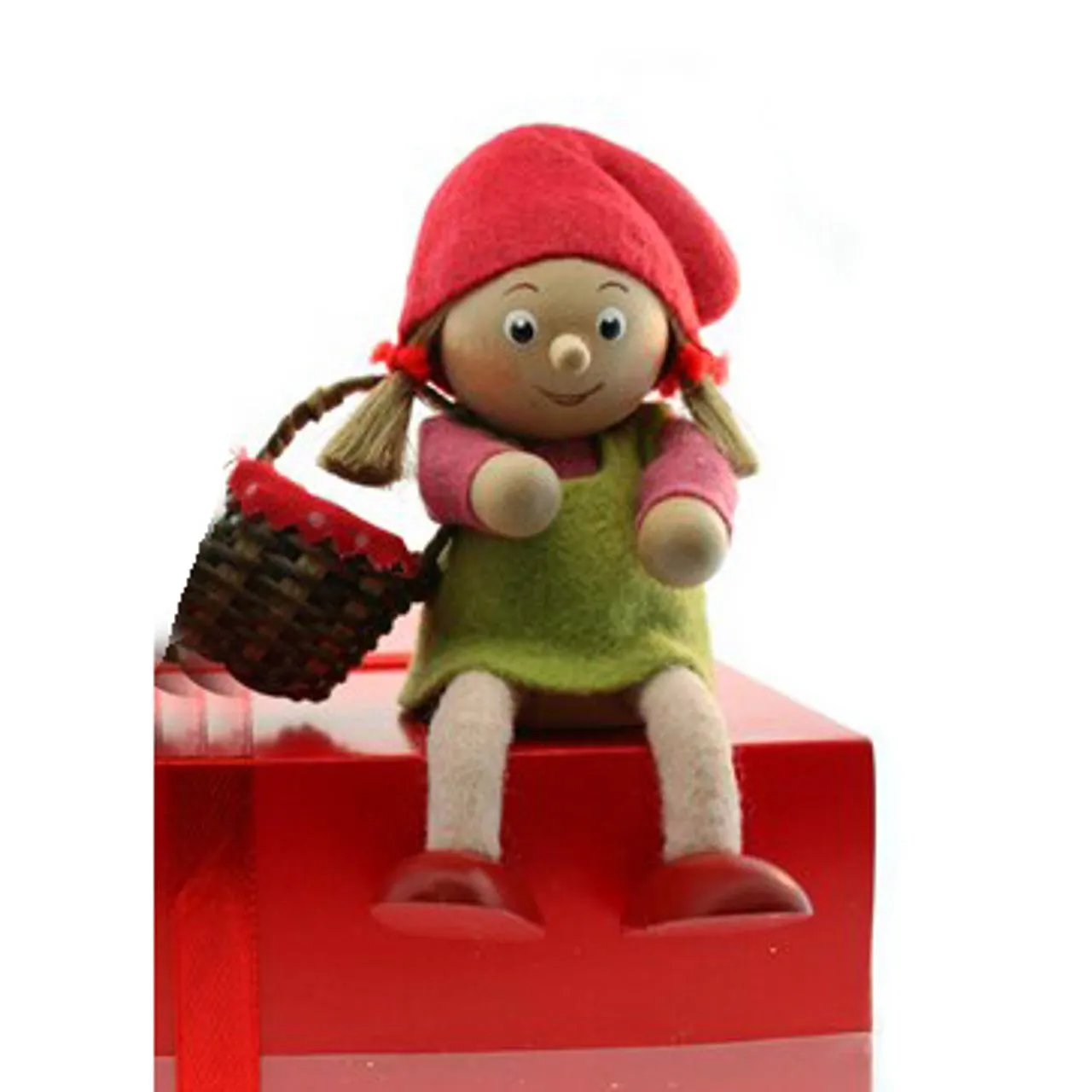 Handcrafted Sitting Girl Basket Wooden Ornament