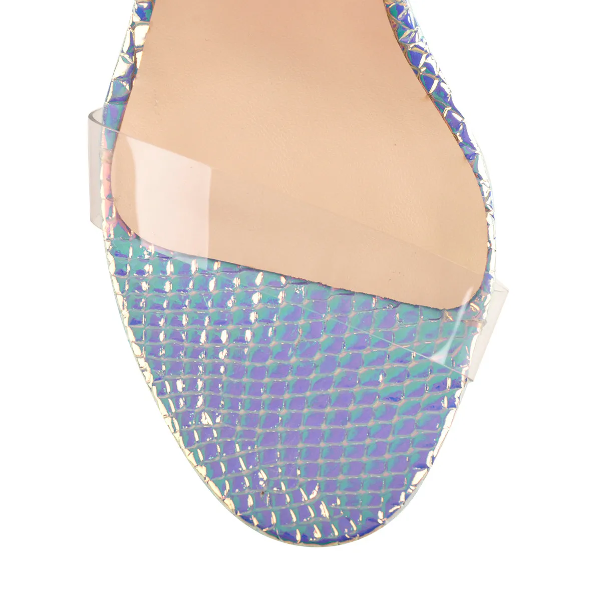 Snake Print Chunky Heel Sandals - Iridescent Platform