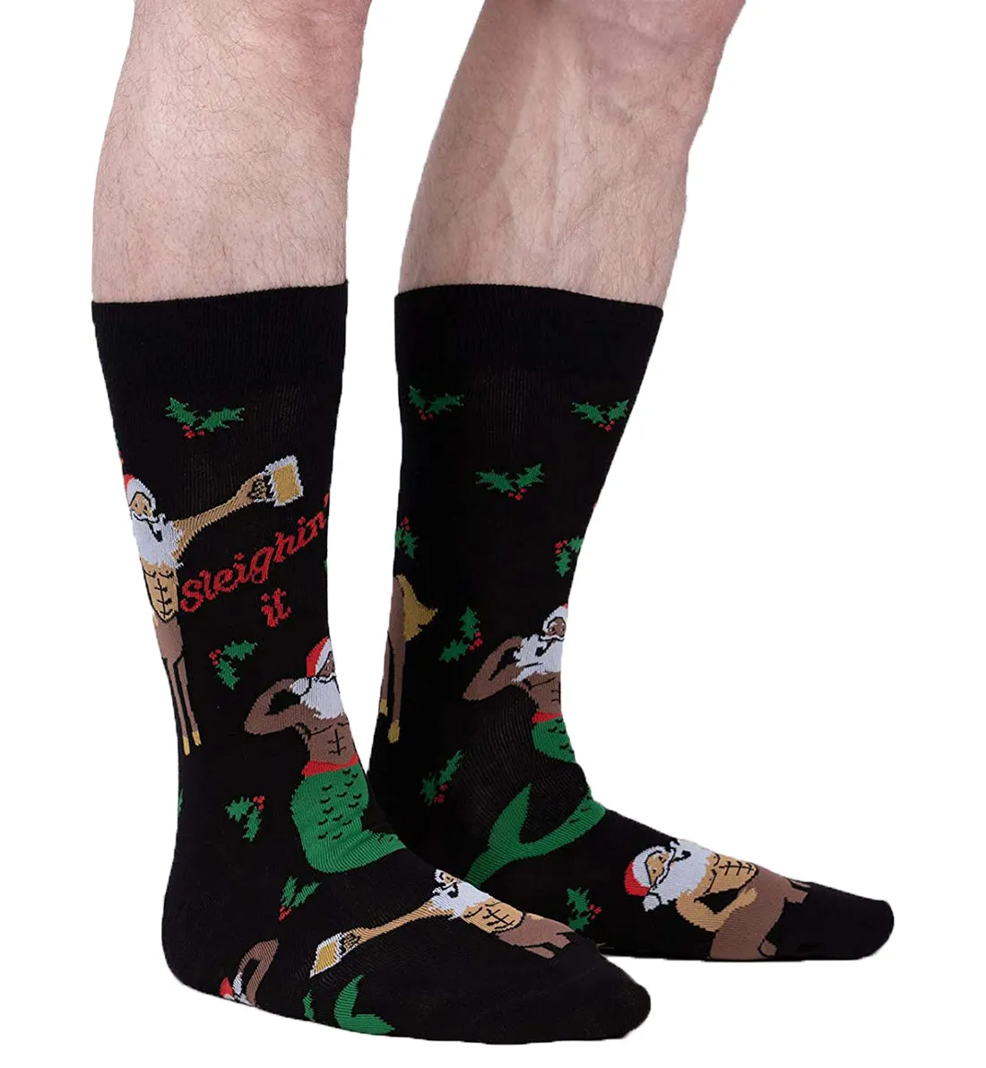 Sleighin' It Men's Crew Socks - Fun Prints, Quality Material