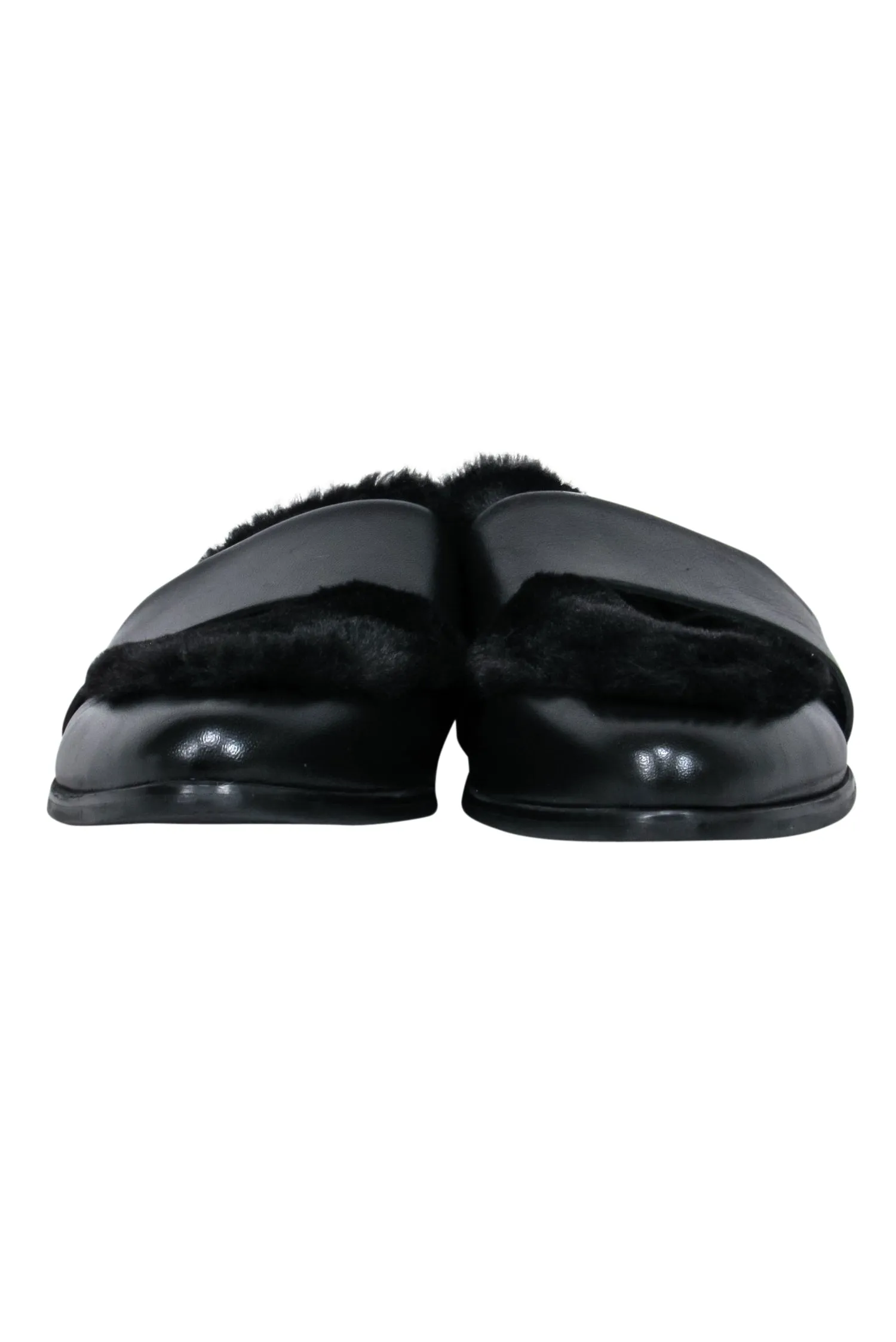 Sol Sana - Black Leather Mules w/ Faux Fur Toe Shoes Sz 8