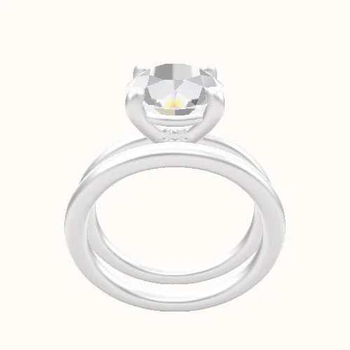 Solitaire Engagement Ring With Low Set Four Prong Head and Matching Band