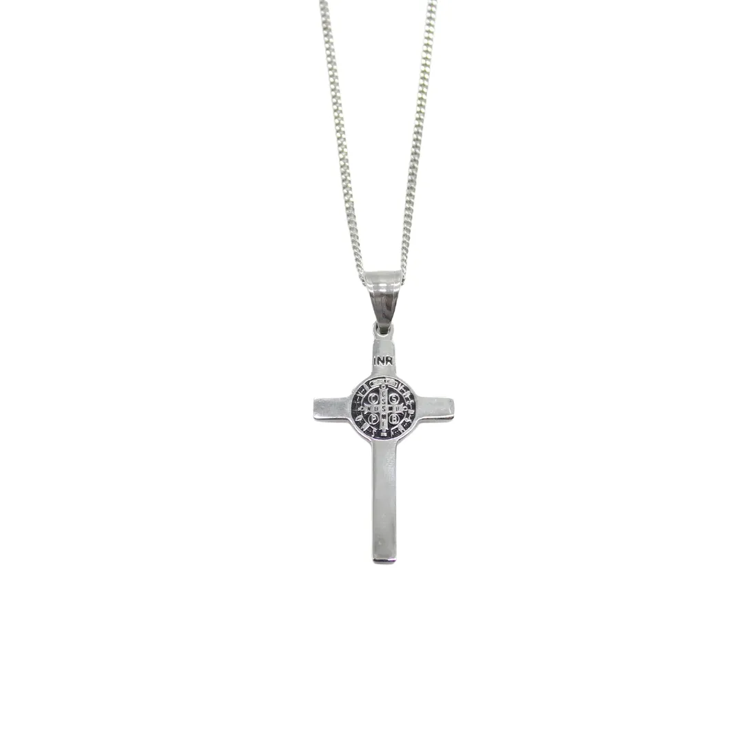 Stainless Steel St Benedict Crucifix/Chain set (Black inlay)