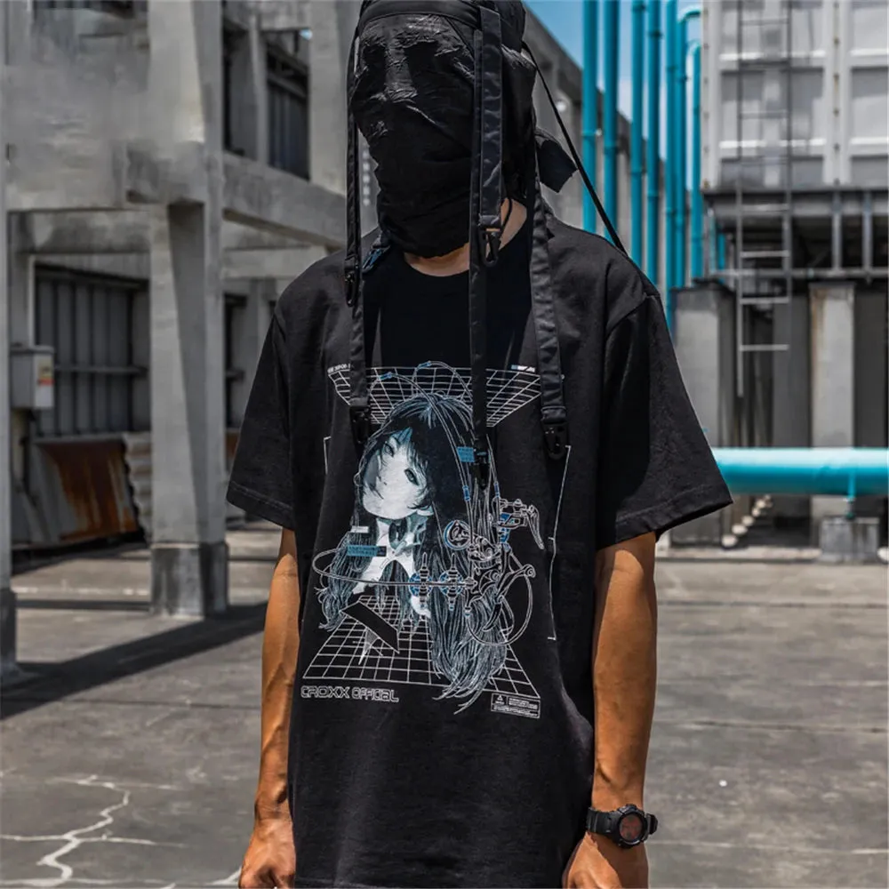 Streetwear Robotic Anime Girl Loose T-Shirt