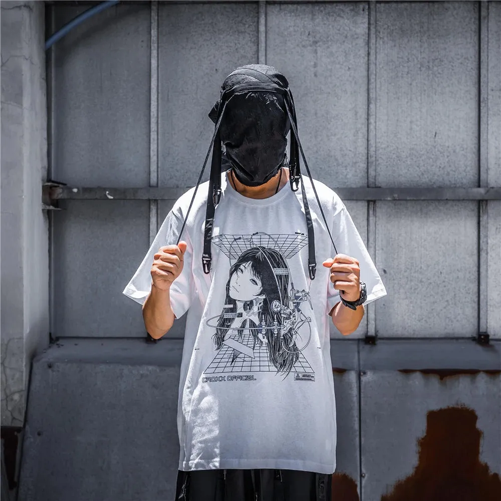 Streetwear Robotic Anime Girl Loose T-Shirt