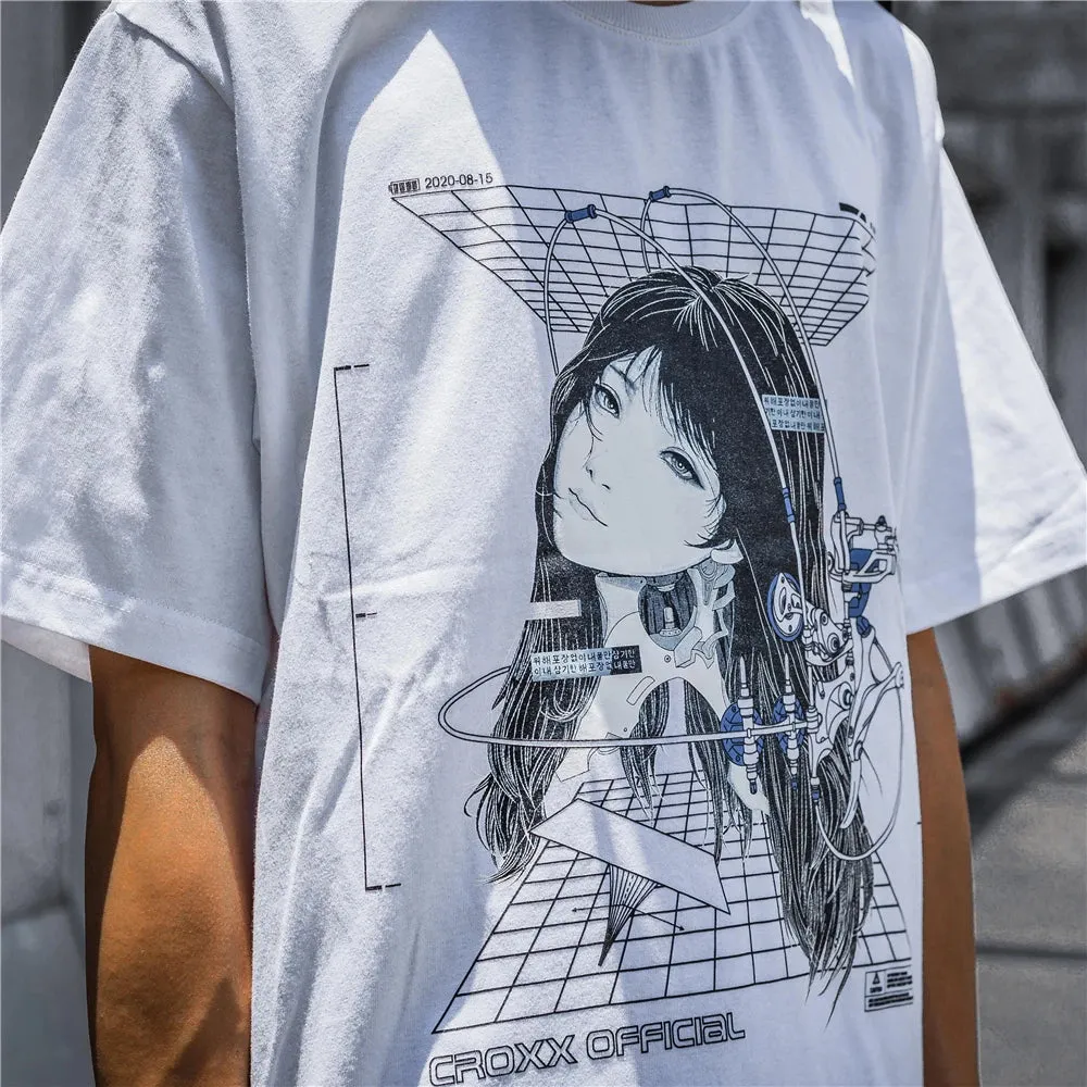 Streetwear Robotic Anime Girl Loose T-Shirt