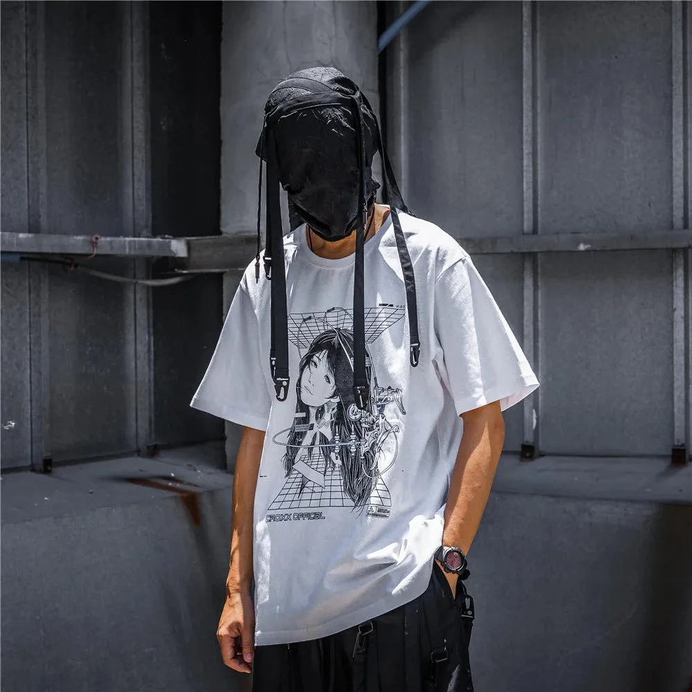 Streetwear Robotic Anime Girl Loose T-Shirt