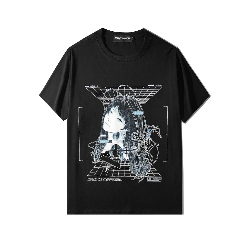 Streetwear Robotic Anime Girl Loose T-Shirt