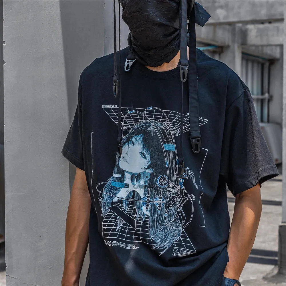 Streetwear Robotic Anime Girl Loose T-Shirt