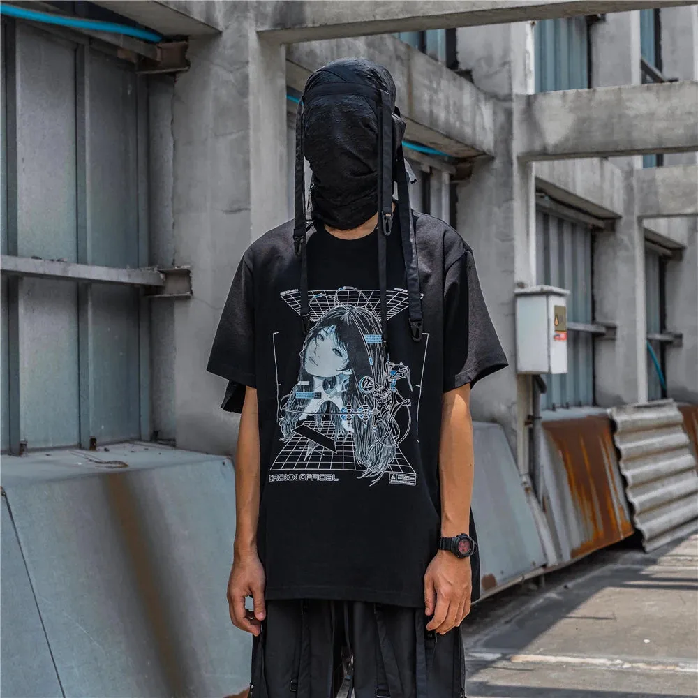 Streetwear Robotic Anime Girl Loose T-Shirt