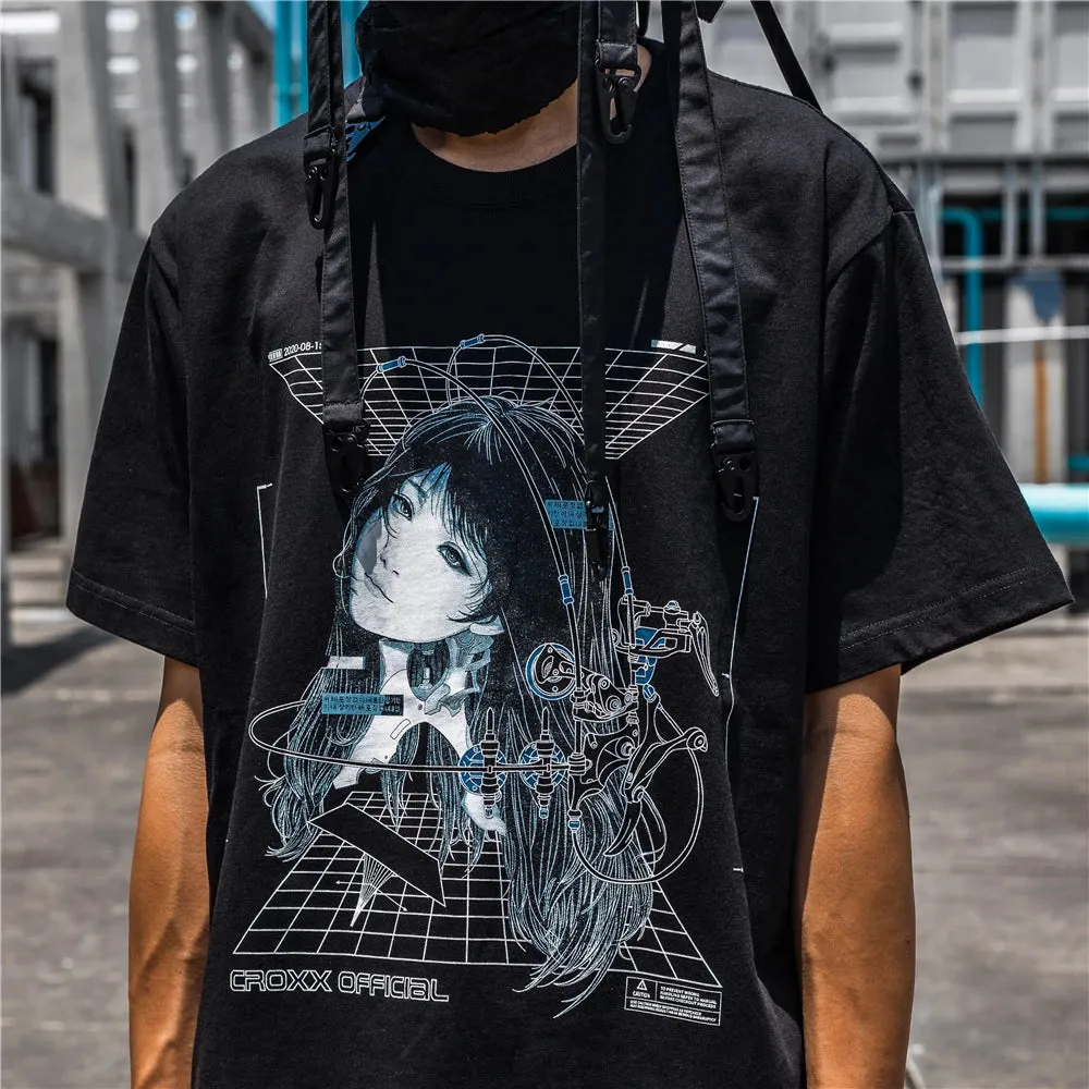 Streetwear Robotic Anime Girl Loose T-Shirt