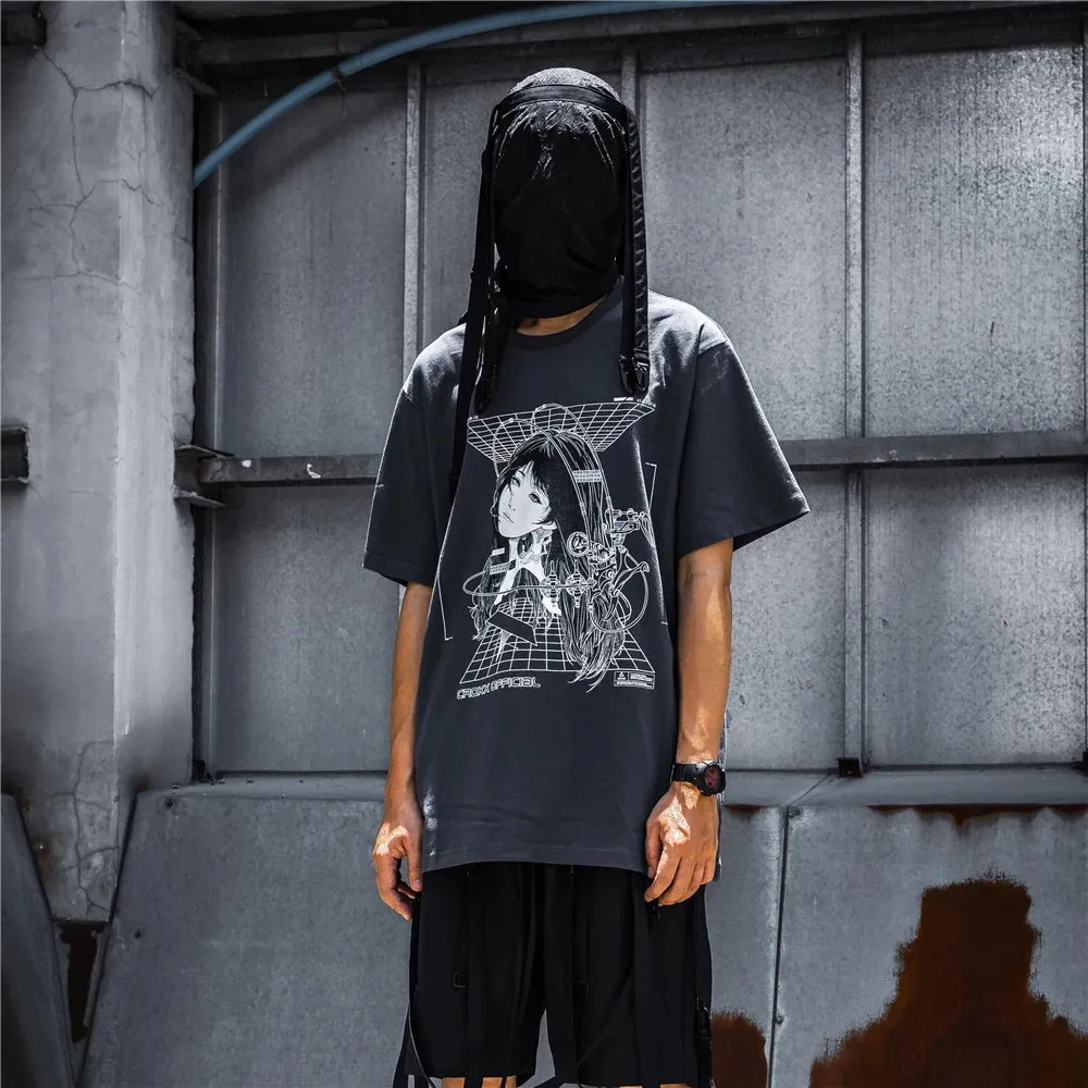 Streetwear Robotic Anime Girl Loose T-Shirt