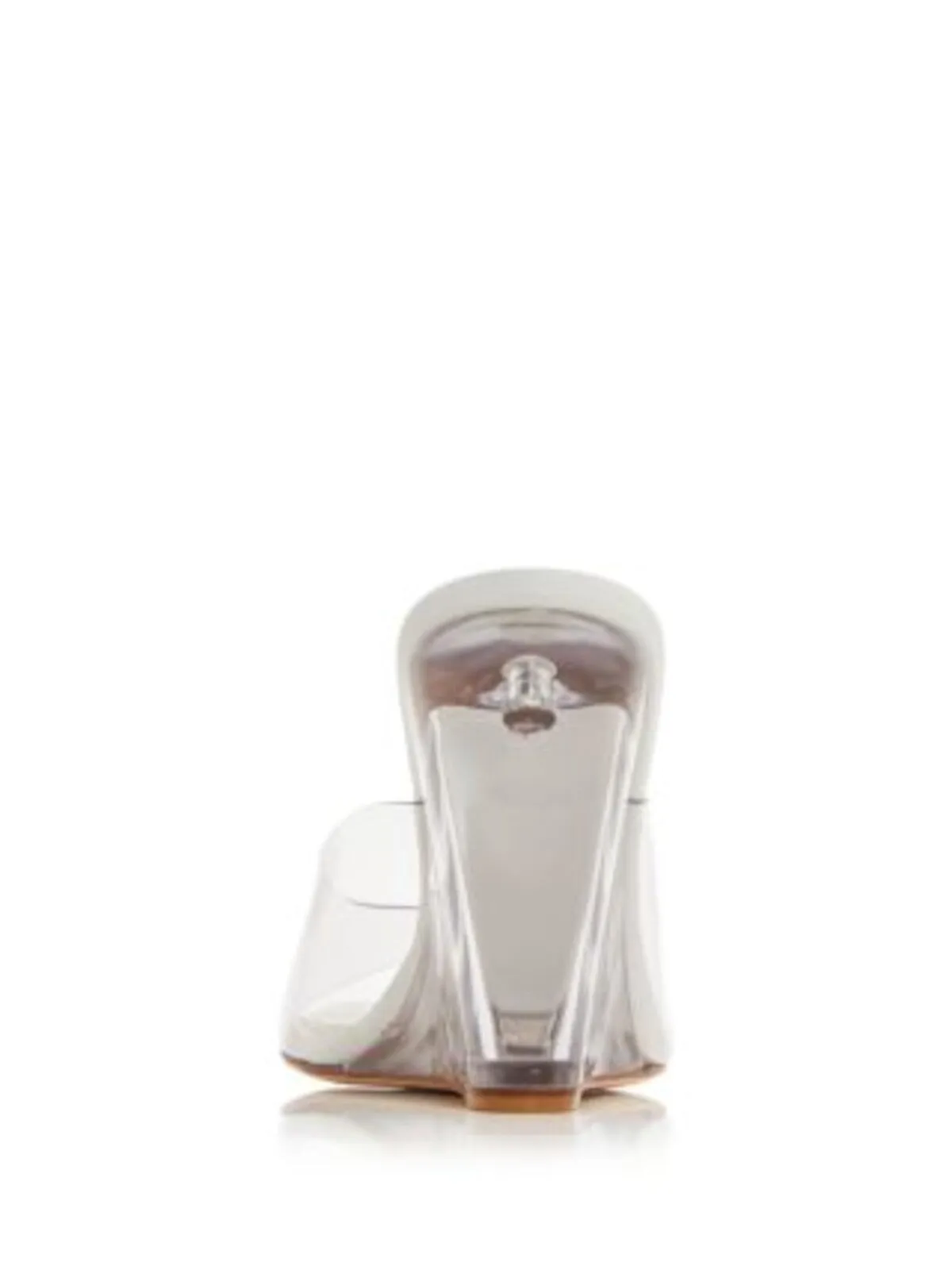 STUART WEITZMAN Women's Clear Translucent Padded Tia Square Toe Wedge Slip-On Dress Heeled Sandals.