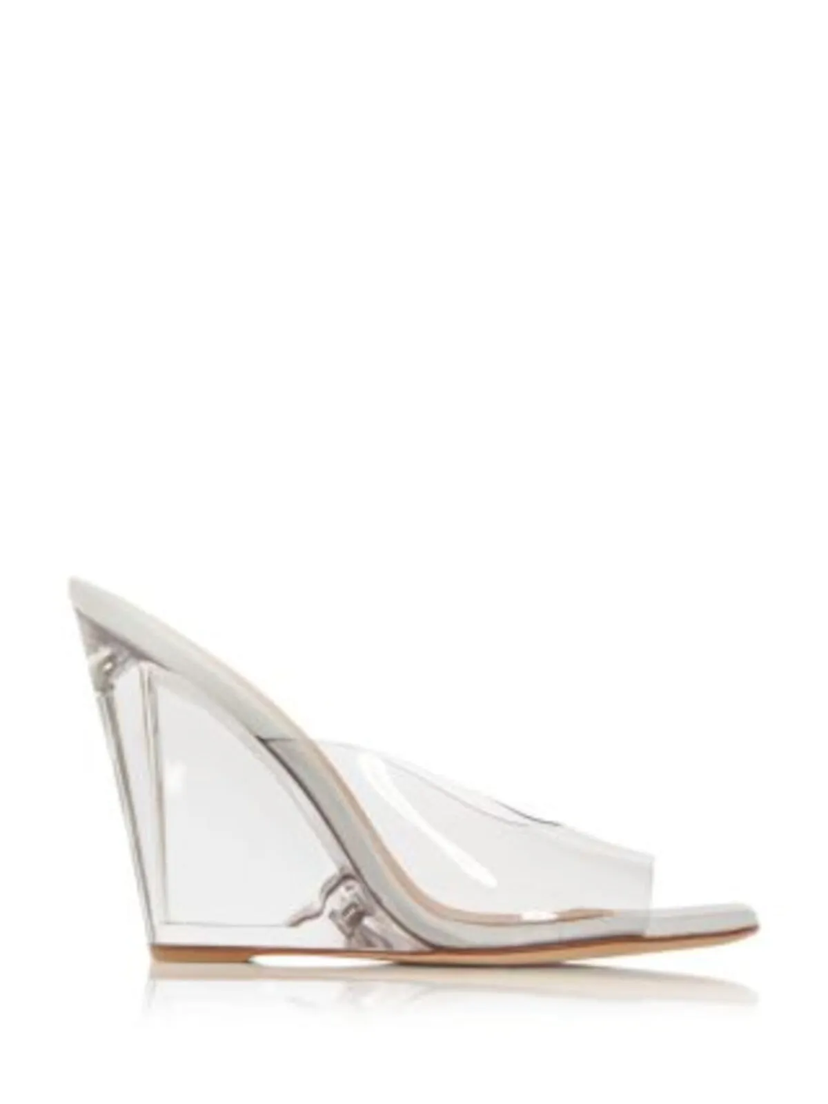 STUART WEITZMAN Women's Clear Translucent Padded Tia Square Toe Wedge Slip-On Dress Heeled Sandals.