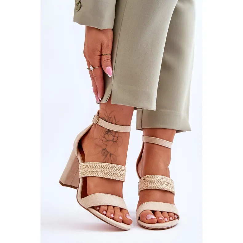 Suede Sandals With Braided Heels Beige Roselia