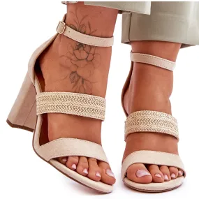 Suede Sandals With Braided Heels Beige Roselia